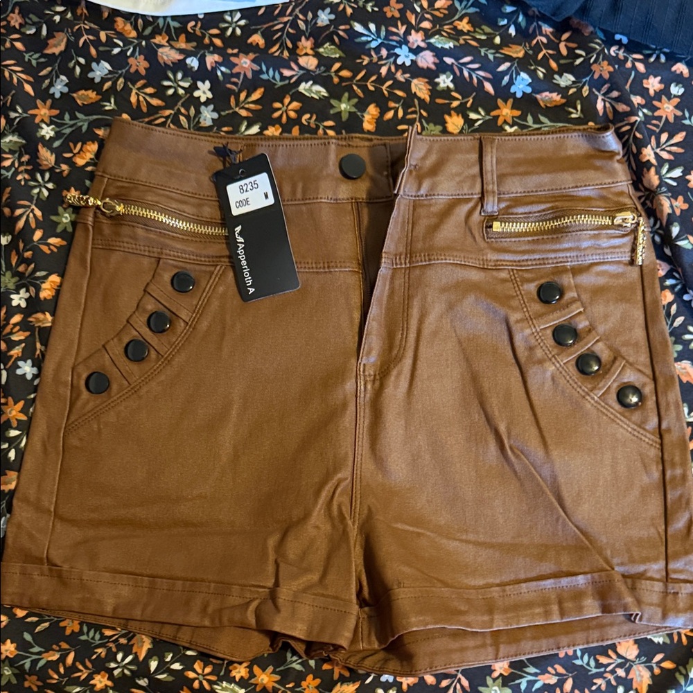 High-Rise Brown Women's Shorts with Button & Zip Detail